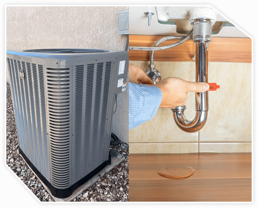 A split image of an air conditioner and a sink