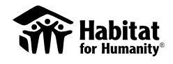 A black and white image of the habitat for humanity logo.